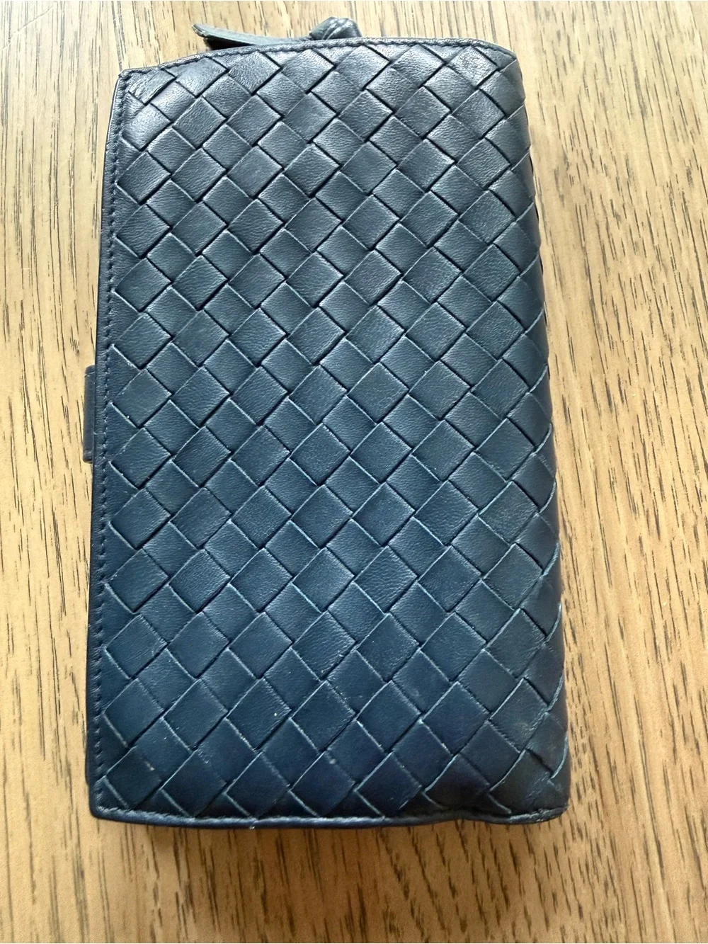 Bottega Veneta Navy Blue Intrecciato Leather Wallet